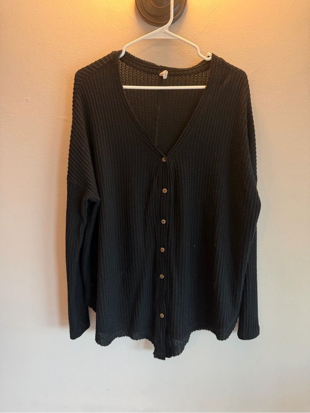 Wishlist Black Waffle Knit Cardigan Sweater V-Neck Button Front Thermal S/M